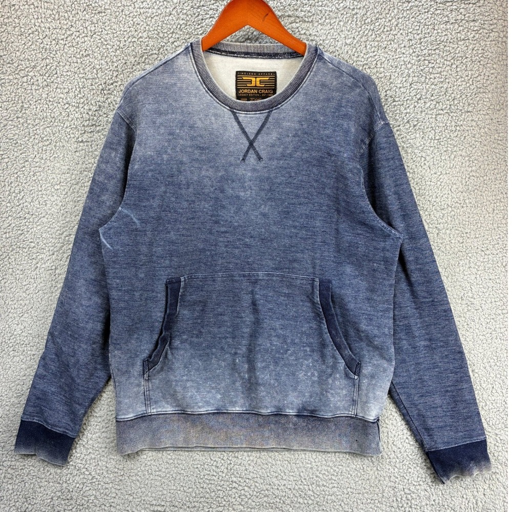 Jordan Craig Sweatshirt Acid Wash Denim Look Mens XL Blue Crewneck Fleece Pocket